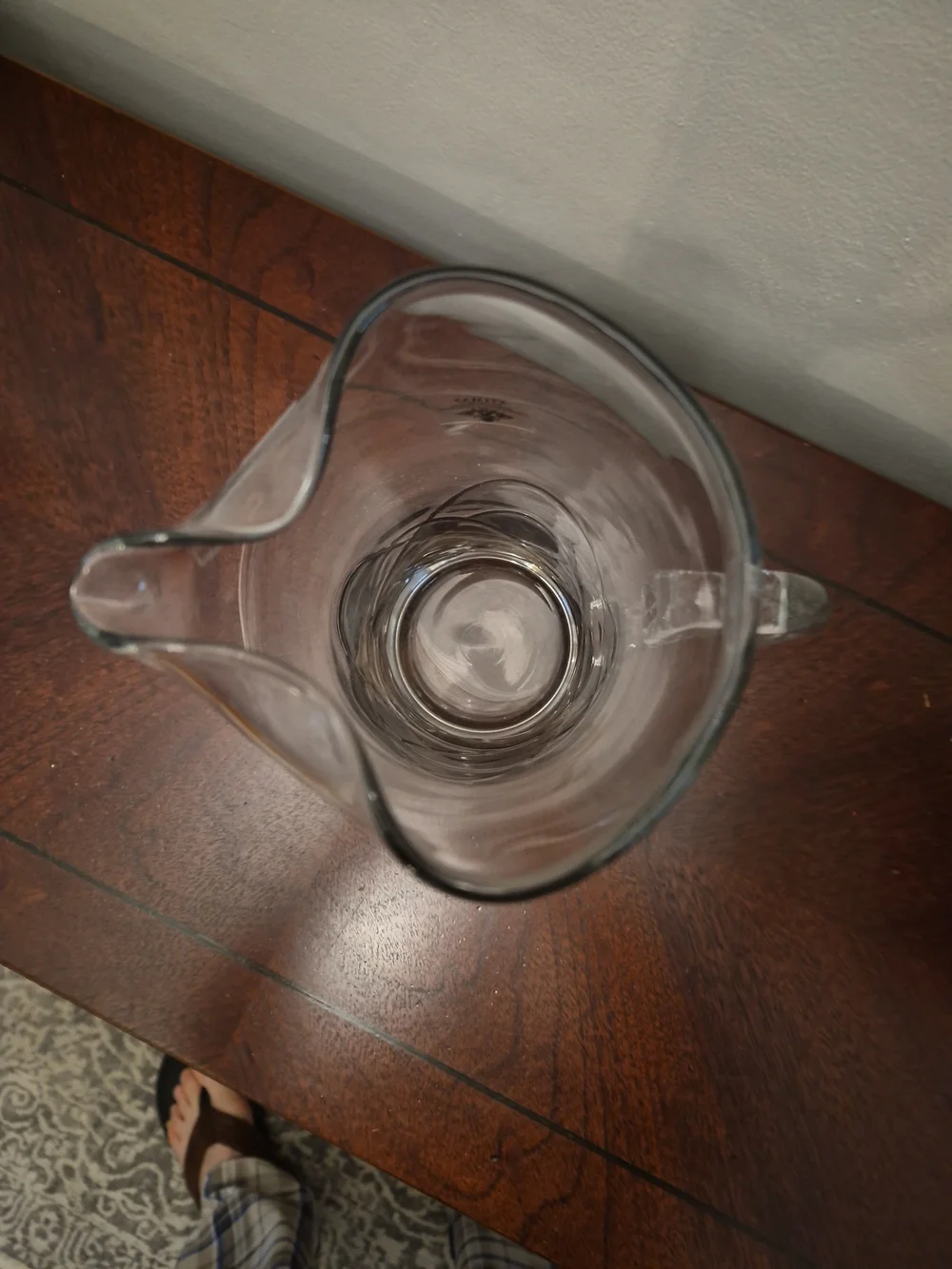 Clear Glass Pitcher with Brown Swirl Design